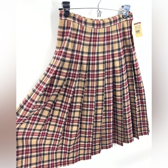 Vintage Pendleton Womens Wool Pleated Skirt Size 8 Deadstock Plaid Tan Red NEW - Picture 2 of 10